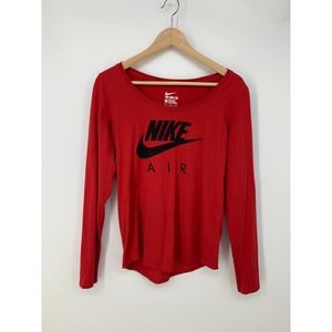 Nike Womens Size M Red Long Sleeve Wide Scoop Neck T-Shirt
